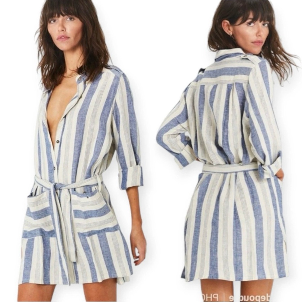 Jen's Pirate Booty Navy and Beige Striped Dress Jacket